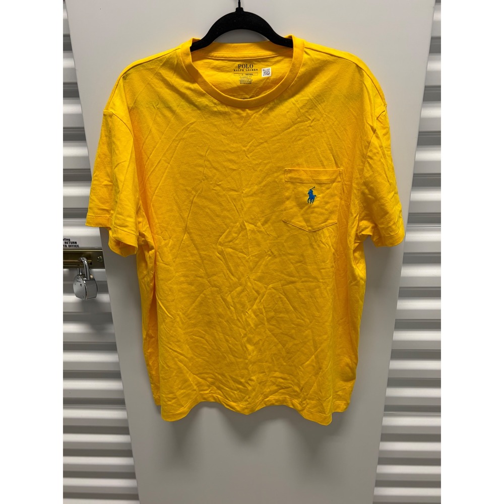 Polo Ralph Lauren Pocket T-Shirt Mens Large Yellow Blue Pony Classic Fit Good